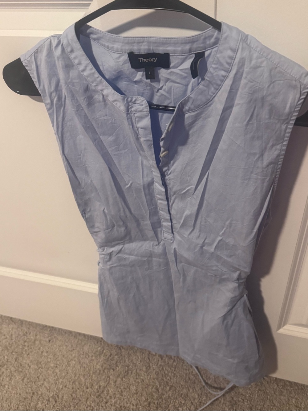 Theory Pale Blue Sleeveless Split-Neck Camisole